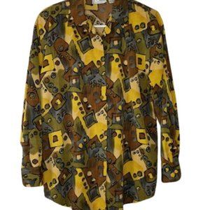 Vintage Le Caviar Womens Button Up Shirt Multicolor Art to Wear S